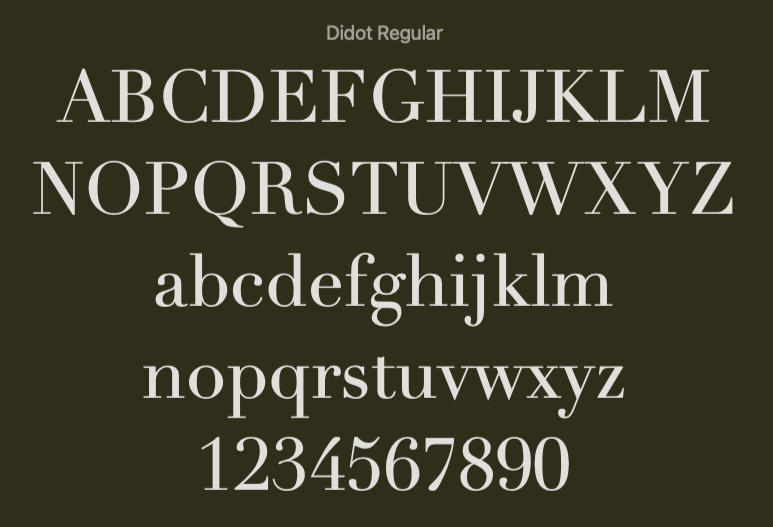 type specimen of Didot Regular